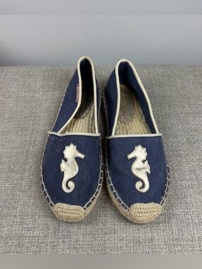 Lilly Pulitzer Lia Espadrille True Navy Blue Gold Seahorse Coastal Preppy Size 9